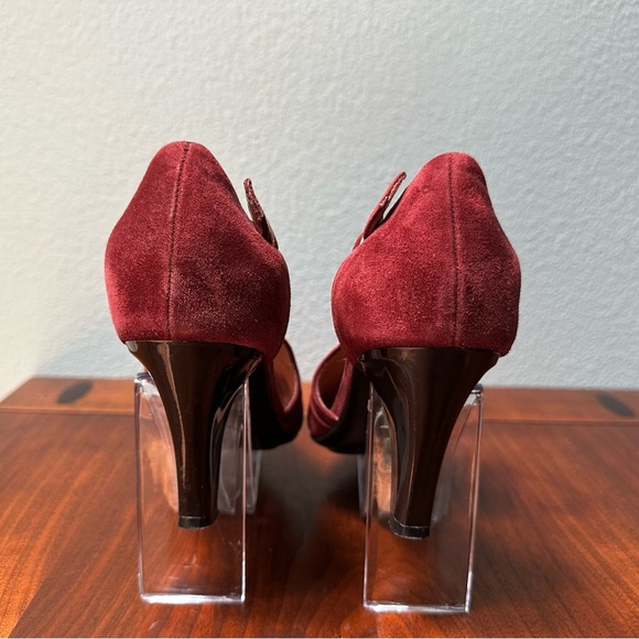 Vintage Sofft Women’s Burgundy Suede Open Peep Toe Heels Sandals Size 6.5 Pumps - Picture 5 of 11